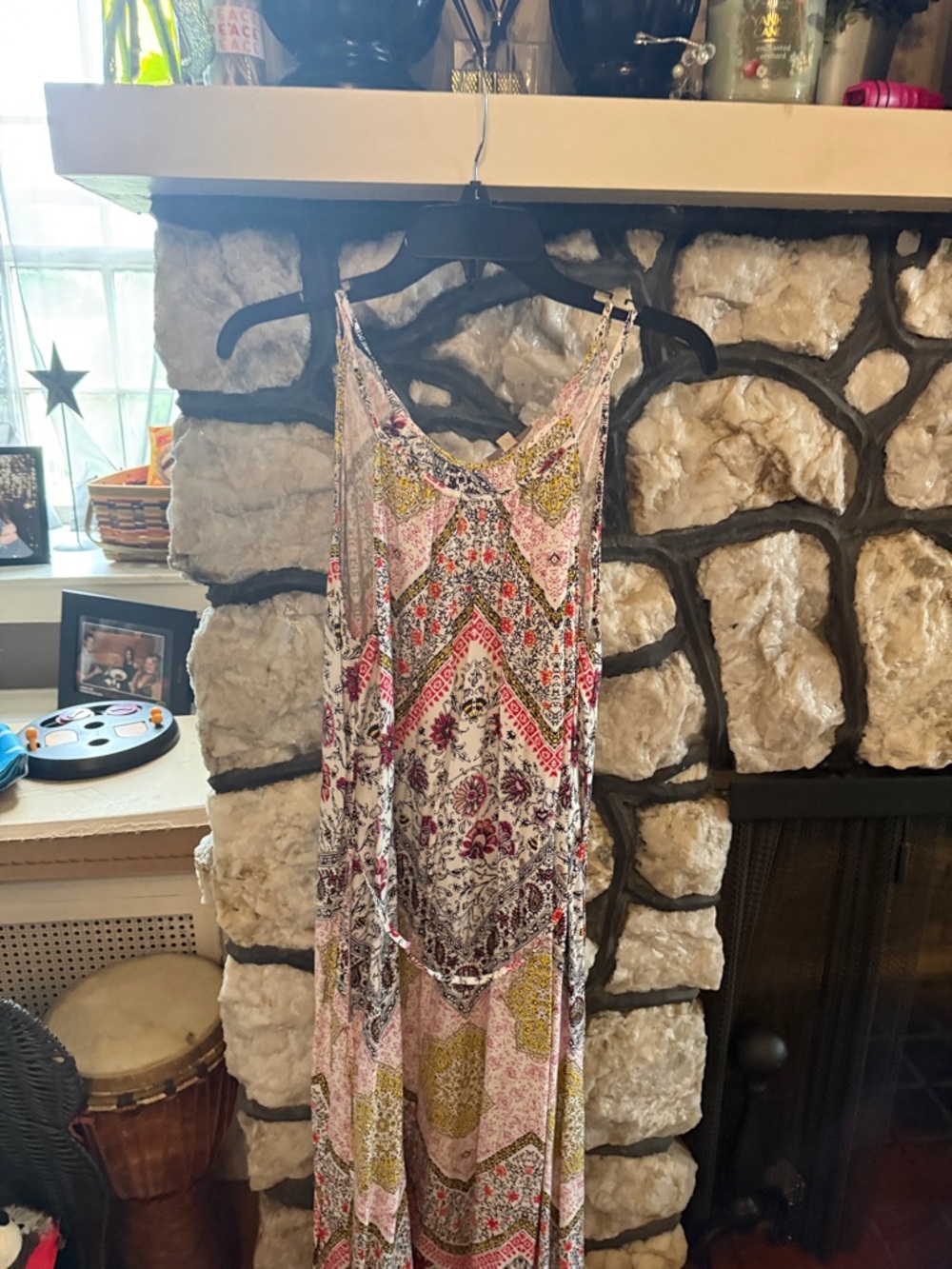 LOFT Pink Green Floral Patchwork Midi Dress